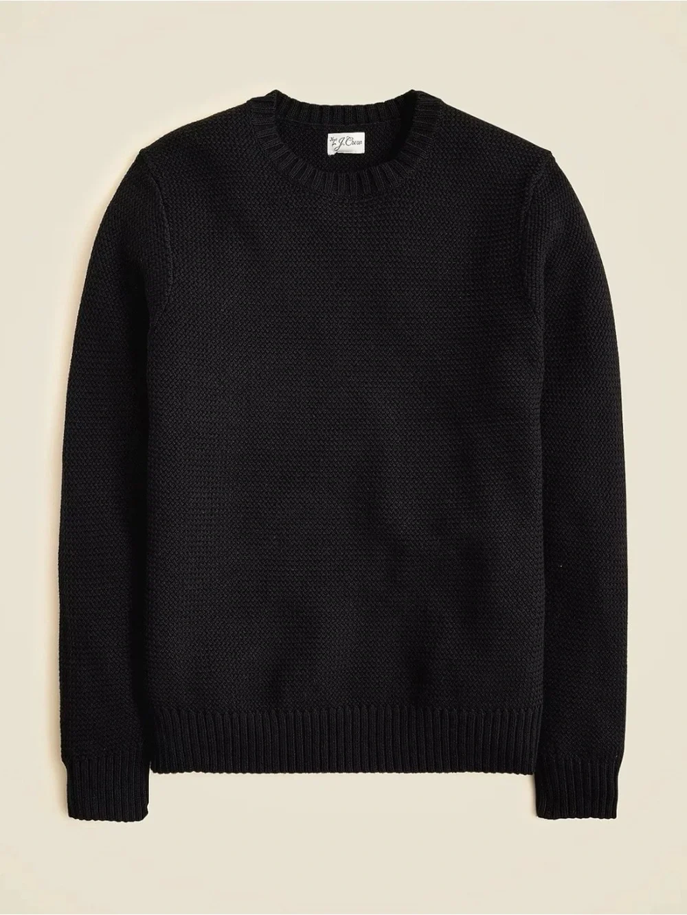 J. Crew Basket-stitch cotton crewneck sweater in Black Size L $118 CQ168